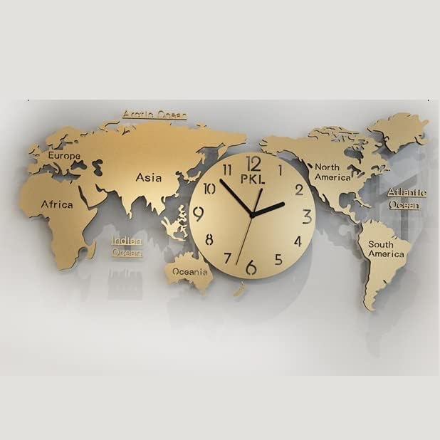 Reloj de pared moderno y silencioso para sala de estar creativo de lujo con mapa del mundo, relojes de pared, decoración del hogar, reloj de pared,