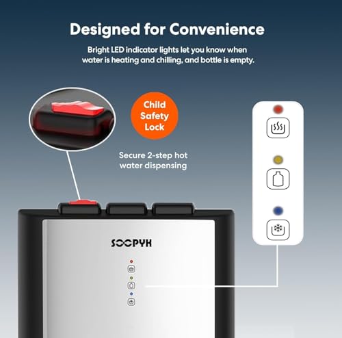 Image of Self Cleaning Bottom Load Water Cooler Dispenser for 3-5 Gallon Bottles Empty Bottle Alert 3 Temperature Settings Stainless Steel