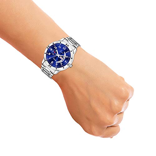 Image of jainx Day and Date Feature Steel Chain Analog Wrist Watch for Men (Blue /Black Color Dial)