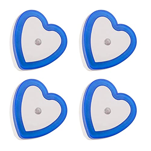 Sen-Foree Energy-Saving Heart-Shaped LED Night Light, Intelligent Light Control Induction, Plug-in Wall Light, Suitable for Children's Room，Bedrooms, Kitchens, Corridors, Stairs.（Blue-4-Pack）
