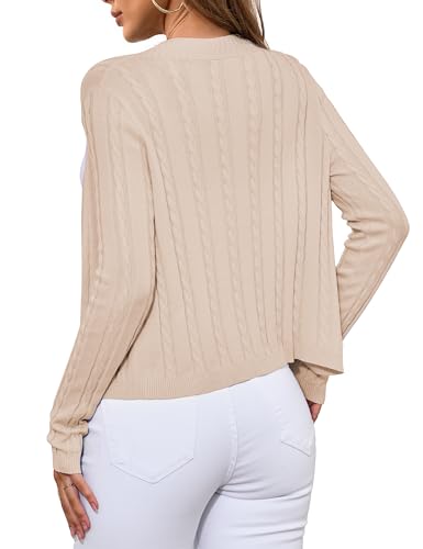 Image of VERABENDI Womens Sweaters Cable Knit Open Front Buttons V Neck Lightweight Cropped Cardigan for Women