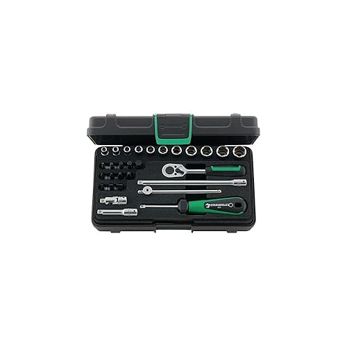 Stahlwille 96011136 Juego de llaves hexagonales de 1/4 pulgadas, 29 piezas con llaves Inhex, ranuradas y Phillips, trinquete, almacenadas en estuche