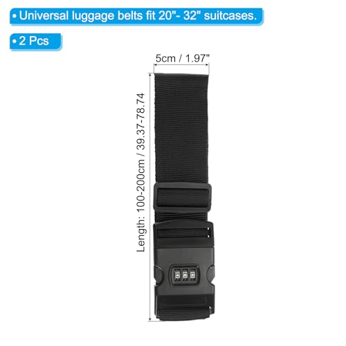 Image of PATIKIL Luggage Straps, 2 Pack Suitcase Straps Adjustable Luggage Belts Strap with Combination Lock for Luggage Suitcases Travel, Black