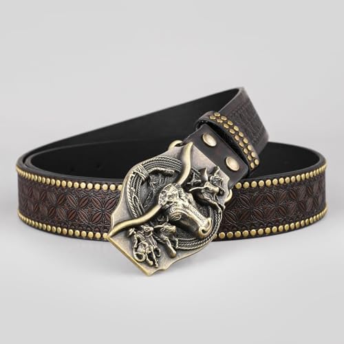 Western Cowboy Belt For Men Women Wide Waist Leather Belt With Vintage Buckle Belt for Jeans Rodeo3