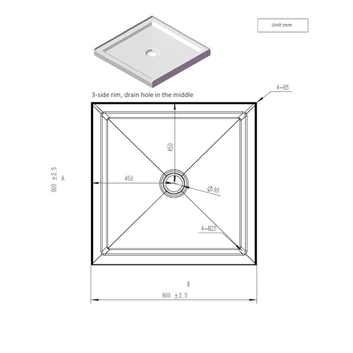 DOPERFE 36“ x 36” Single Threshold Shower Base, Non-Slip, Stain and Scratch Resistant,Centered Drain, Single Threshold (White, 36 * 36")