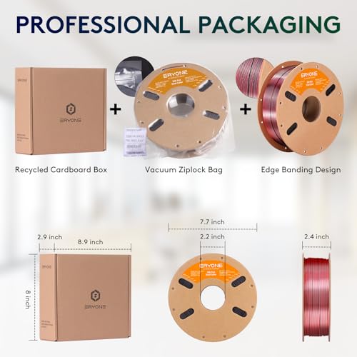 Image of ERYONE Silk Dual Color PLA Filament 3D Printer 1.75mm + /- 0.03mm, Bicolor Filament Two Tone PLA 1KG(2.2lbs) Cardboard Spool, Black Red