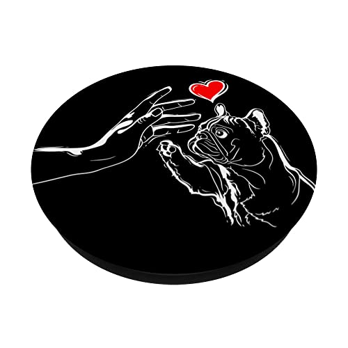 Cute Bulldog Drawing Heart Holding Hands French Bulldog PopSockets Swappable PopGrip, Black - Image 2