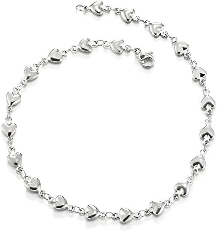 COOLSTEELANDBEYOND Stainless Steel Puff Hearts Link Chain Anklet Bracelet for Women