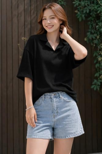 Image of Zilcon Oversized Tshirts for Women V-Neck Summer Short Sleeve Casual Loose Top
