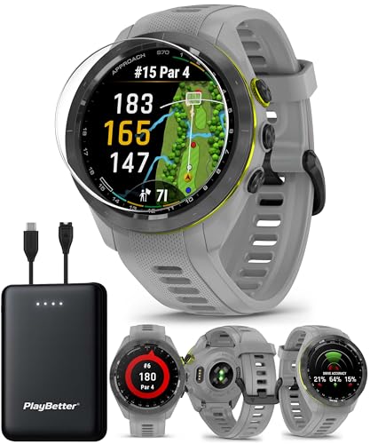 Image of Garmin Approach S70 (Gray, 42mm) Golf GPS Watch Bundle - AMOLED Display, Virtual Caddie & PlaysLike Distance - Includes PlayBetter 5000mAH Portable Charger & Screen Protectors (Renewed)