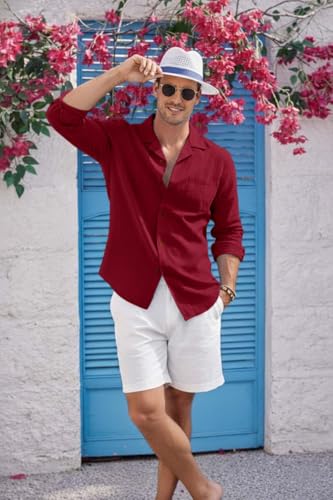 Image of Zombom Men's Cotton Blend Shirt with Full Sleeves Solid Pattern Cuban Collar Neck Line Regular Fit and Standard Length | Solid Shirt for Man Cotton | Shirts for Mans
