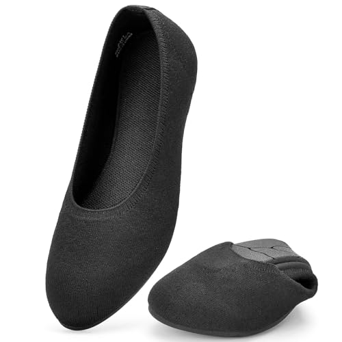 Image of Puxowe Women's Ballet Flats Breathable Knit Slip On Comfortable Round Toe Walking Shoes with Arch Support Insole for Work