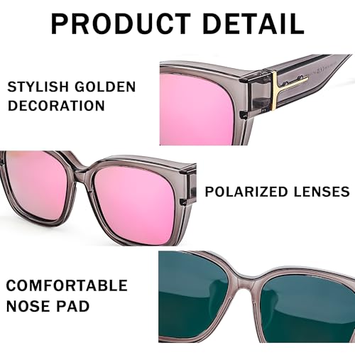 Image of SIPHEW Mirrored Sunglasses Polarized Fit Over Glasses for Women - Trendy Large Square w UV400 Protection Sun Glasses