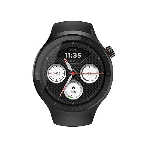 Motorola Pantone   Reloj de Ceniza volcánica (Negro), Pantalla OLED Grande de 1.4 Pulgadas, Asistente de Fitness con Seguimiento de Actividad, Resistencia al Agua, 13 días de duración de la batería