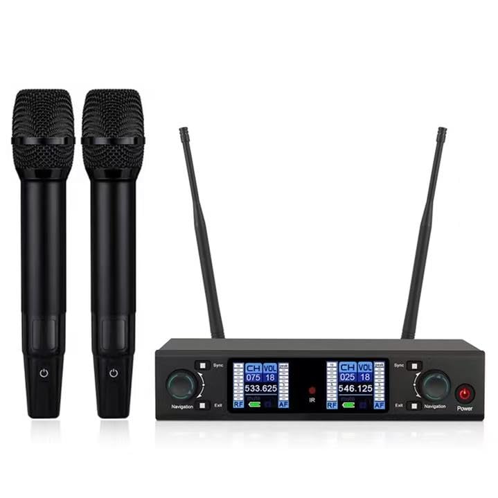 Dual Wireless Cordless Microphone mic System uhf 200 Channels Handheld Dynamic for Church Stage School 2 mics