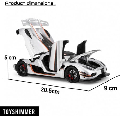 Image of 1:24 Scale Koenigsegg One:1 Diecast Model Car with LED Lights & Engine Sound | Premium Metal Body | Openable Doors via Roof Button | Realistic Collectible Toy for Kids & Adults- Silver