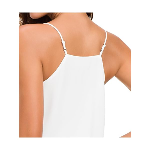 Evera B Womens V Neck Spaghetti Strap Tank Tops Dressy Casual Camisole Blouses Sleeveless Loose Cami Basic Tank Shirt (Large, Adj Strap Off Wht)