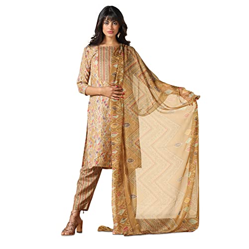 Image of Leriya Fashion Women's Kurta Pant Dupatta Set || Cotton Blend Abstract Leaf Printed Kurti Pant Dupatta Pair || Flattering Front Placket Neck Design || for Outing || Regular Wear