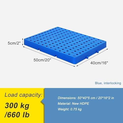 Lightweight HDPE Plastic Pallets with Ventilation, Moisture-Proof Interlocking Storage Pads for Garage, Kitchen, Supermarkets - 50x40cm/20x16in Heavy-Duty Utility Solution