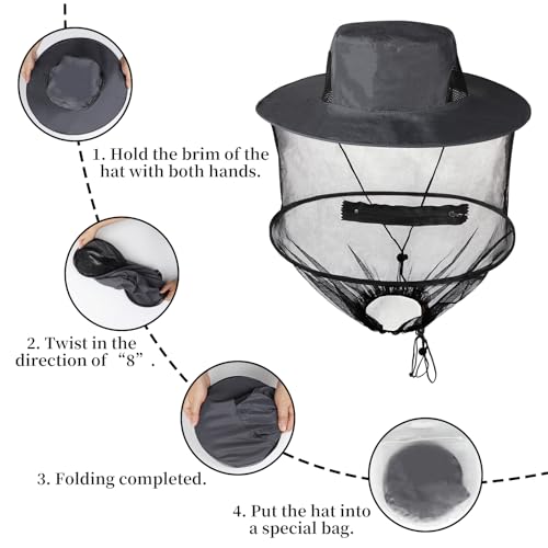 Miniatura 3 de Lalago 2 Pcs Mosquitera Para Sombrero, Head Net Safari Hat Para Hombres Y Mujeres, Apicultor Anti-Mosquito Del Insecto Sombrero, Antimosquito Insectos De Abeja Insectos Gorro Con Máscara Gris