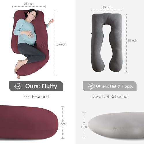 Image of MOON PARK Pregnancy Pillows for Sleeping - U Shaped Full Body Maternity Pillow with Removable Cover - Support for Back, Legs, Belly, Hips - 57 Inch Pregnancy Pillow for Women - Burgundy