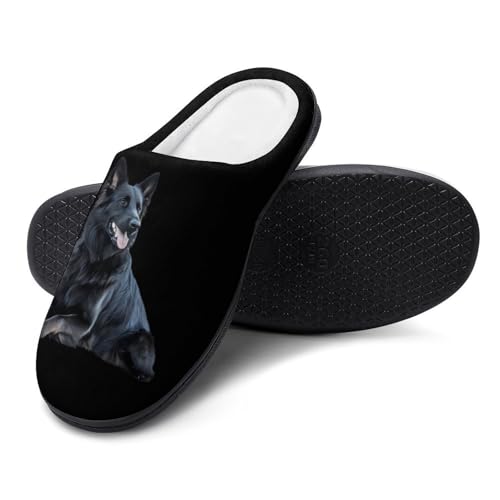 Black German Shepherd Dog Women's Cotton Slippers Indoor Outdoor Slip-on Warm House Shoes with Anti-Skid Rubber Sole3