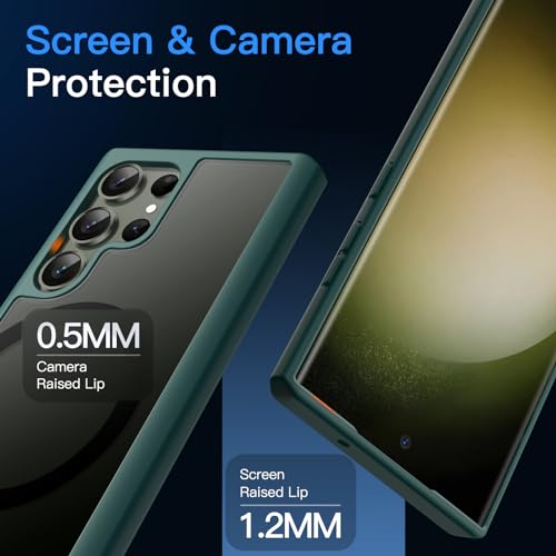 Image of JETech Magnetic Case for Samsung Galaxy S23 Ultra, Midnight Green | Cover Compatible with MagSafe, Translucent Matte Back, Shockproof Protection