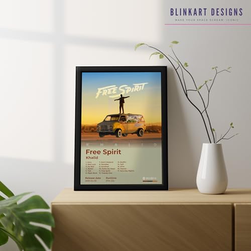 Image of BLINKART Khalid- Free Spirit Wall Photo Frames | Wall Art for Bedroom, Living Room, Studio or Office | Album Cover Print with Spotify Song Link QR Code | Gift for Fans - 8x12 In