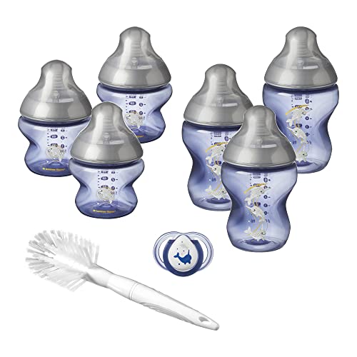 Tommee Tippee Biberon Kit Naissance Closer To Nature, Valve Anti-Colique, Tétine Souple, Bleu Et Décoré