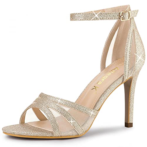 Image of Allegra K Women's Glitter Ankle Strap Stiletto Heels Sandals