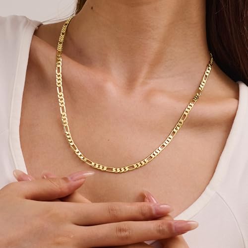 14K Gold Chain Necklaces for Women & Men, 5mm Simple Figaro Link Chain for Womens Dainty Non-Tarnish Necklace Unisex Sizes 18-24 Inches Cadenas De Oro 14K Para Mujer2