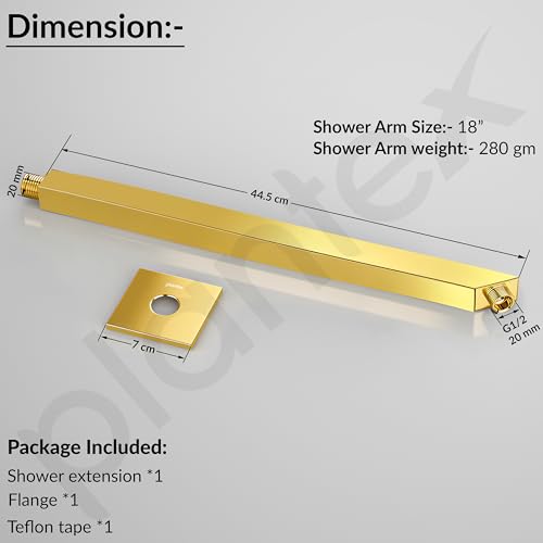 Image of Plantex 18-Inch Shower Arm for Overhead Shower /Stainless Steel Shower Pipe /Wall Mount Bathroom Fitting with -Inch Thread - Pack of 1 (Gold)