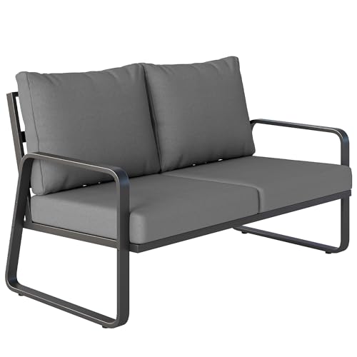 Outsunny Canapé de Jardin 2 Places avec Coussins Épais, Housses Amovibles et Accoudoirs Modernes, Salon de Jardin Capacité 240 kg, Canapé d'Extérieur pour Balcon, Gris Clair