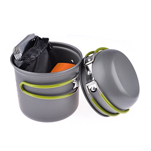Petforu Camping Stoves, Outdoor Camping Hiking Backpacking Picnic Cookware Cooking Tool Set Pot Pan & Piezo Ignition Canister Stove & Aluminum Portable Foldable Stove Cooker Windscreen