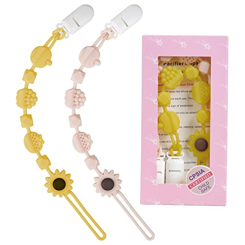 Image of Pacifier Clip, Silicone Pacifier Holder with One Piece Design, Flexible Teething Pacifier Clips Binky Clips for Baby Boy and Girl