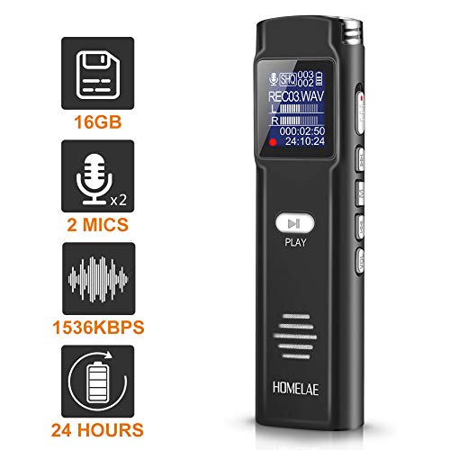 Digital Voice Activated Recorder，16GB Mini Sound Audio Recorder for Meetings, Classes,Lectures, Interviews, Portable