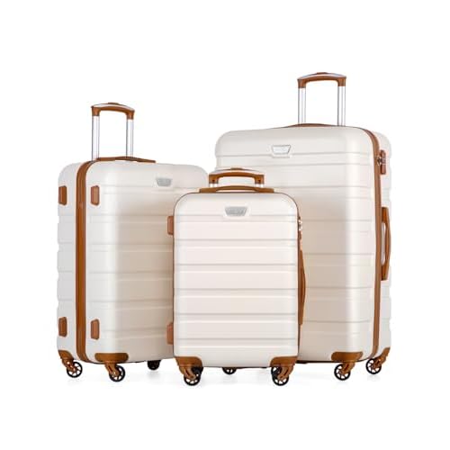 Coolife Luggage 3 Piece Set Suitcase Spinner Hardshell Lightweight TSA Lock (apricot white, 3 piece set(20in24in28in))