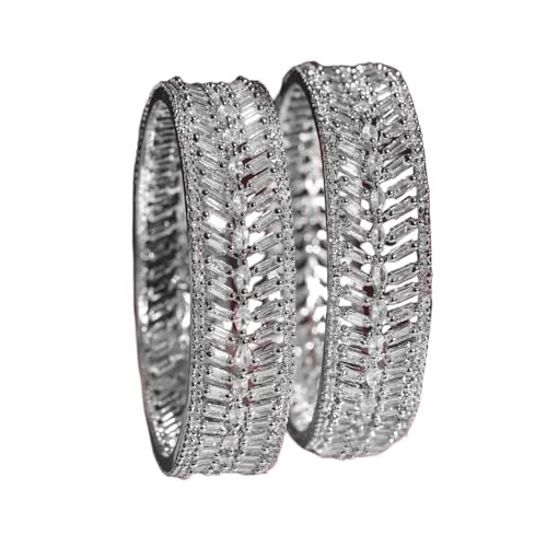 Rubans Set of 2 Silver Plated Zirconia Stone Studded Bangles (B0D6KMS544) Amazon Price History, Amazon Price Tracker