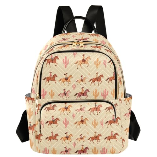 Mochila casual de poliéster M con estampado de cactus vaquero para mujer