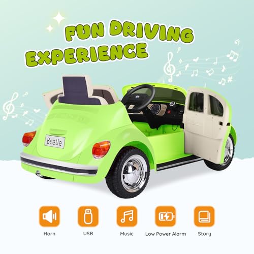 XCAR 12V Electric Car for Toddlers, Ride on Car with Remote Control, LED Light, 3 Speeds, Music, Ages 3-5 Years Old, Green