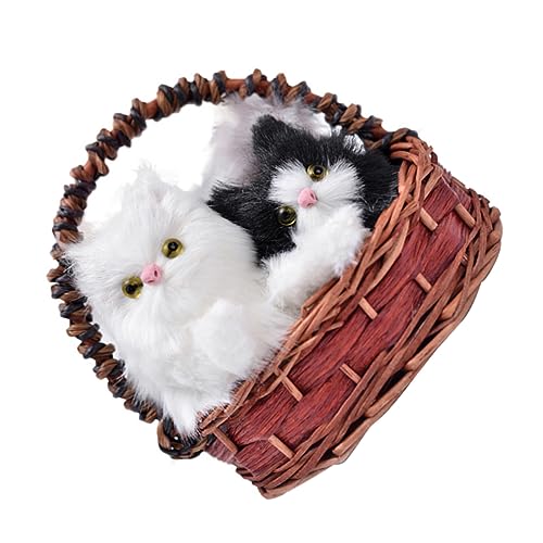 HOMSFOU 2 Pçs Cesta Decoração Gato Boneca Cesta Simulação Gato Na Cesta Estatueta Animal Gatinho Bon