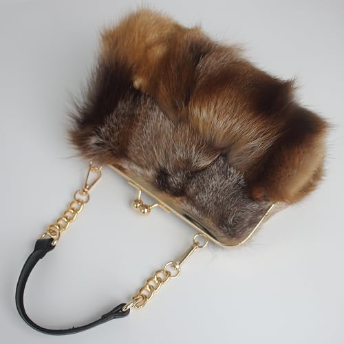 Image of Luxurious Fashion Natural Fox Fur with Hair Handbag for Women and Ladies