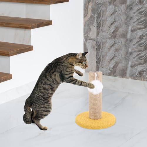 Poste rascador para gatos con bola colgante y cuerda sisal amarilla miniatura 5