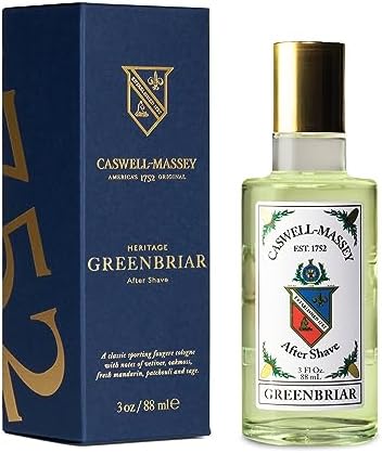 Caswell-Massey Greenbriar Gold Cap After Shave, Soothing Aftershave with Petitgrain, Mandarin & Sage, 3 Fl Oz