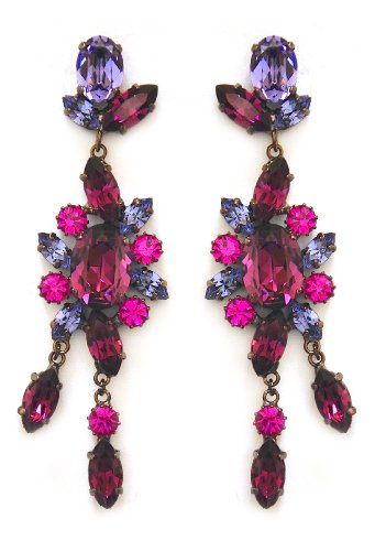 Boucles d'oreilles Swarovski violet de haute joaillerie avec finitions noires EVA