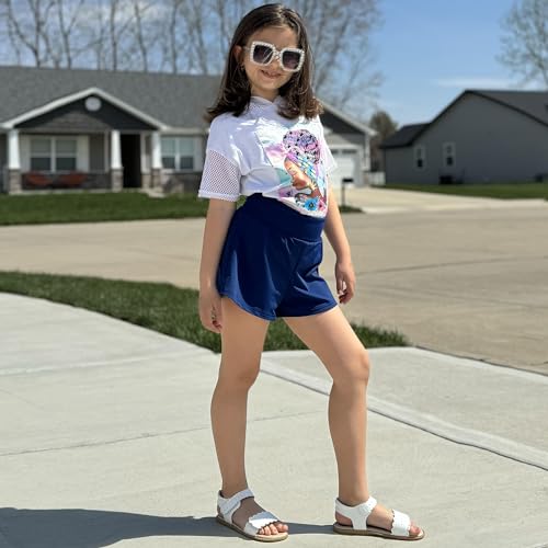 BIG ELEPHANT Girls Swim Shorts, Kids Athletic Butterfly Short with Safety Liner, Youth Active Flowy Shorts2