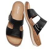 Littleplum Womens Sandals Arch Support Slides – Comfortable Flat Sandals for Women, Summer Breathable Flip-flops Walking Shoes for Beach,Travel Black Size 9.5
