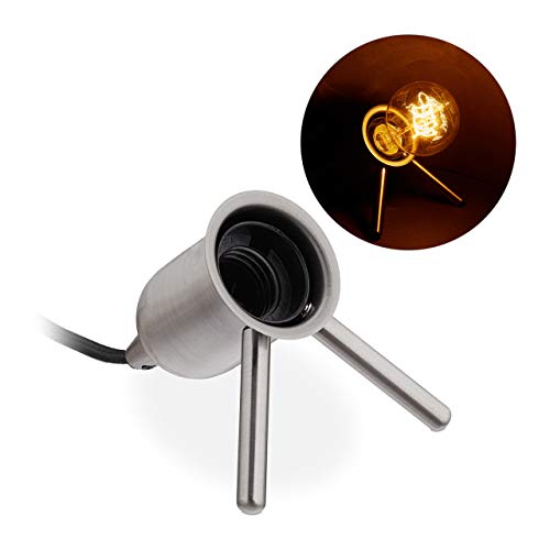 Preisvergleich Produktbild Relaxdays Tischlampe Glühbirne, modernes Design, Deko, langes Kabel, E27 Fassung, Tischleuchte Metall, 9 cm hoch, silber, 10032226, 9 x 10 x 12 cm