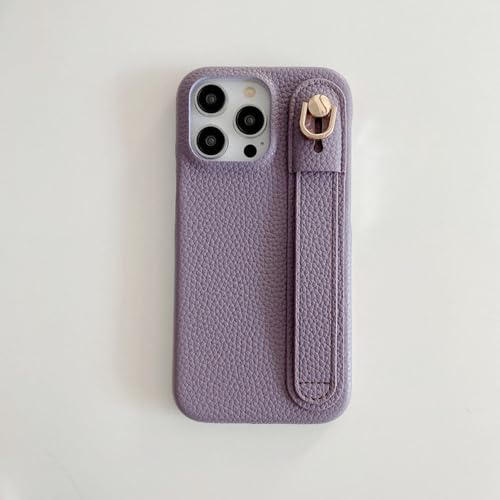 Étui en cuir motif litchi iPhone 12 protecteur, housse violette tendance et chic