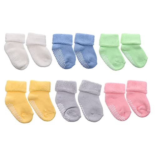 Holibanna 6 Pairs Newborn Cotton Socks Ruffle Socks Booties Anti-slip Winter Warm